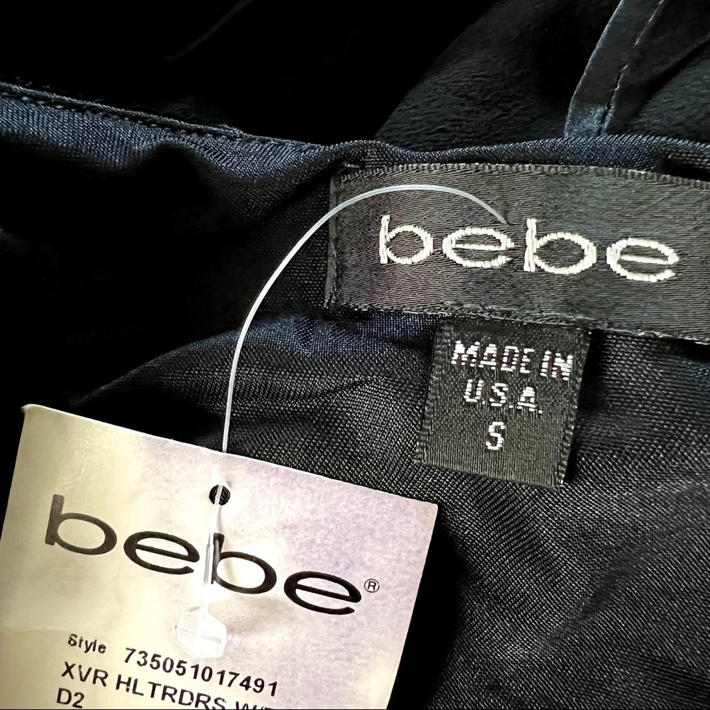 ❗️SOLD❗️NWT Bebe Velvet & Silk Strappy Backless Busty Little Black Mini Dress - Picture 4 of 16